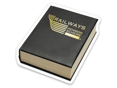 A large book with Railways Pension Scheme written on the front cover