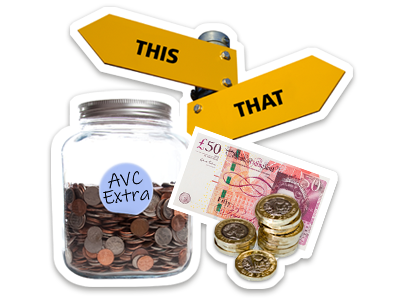 A sign, with different arrows pointing to this and that, stood next to a glass jar part filled with coins. The jar is labelled BRASS. There's also a separate pile of coins and a £50 note