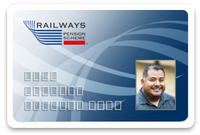 An ID card, showing the picture of a man. It's labelled Railways Pension Scheme.